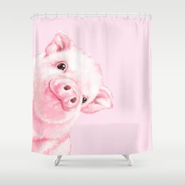 Sneaky Baby Pink Pig Shower Curtain