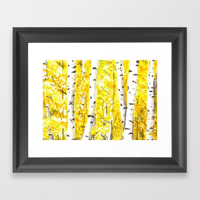 Yellow Aspen Trees Watercolor Art Painting Yellow Birches Wall