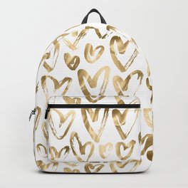 Gold Love Hearts Pattern on White Backpack