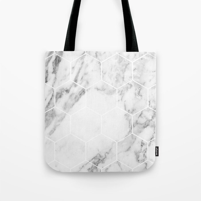 White marble hexagonal beehive Tote Bag