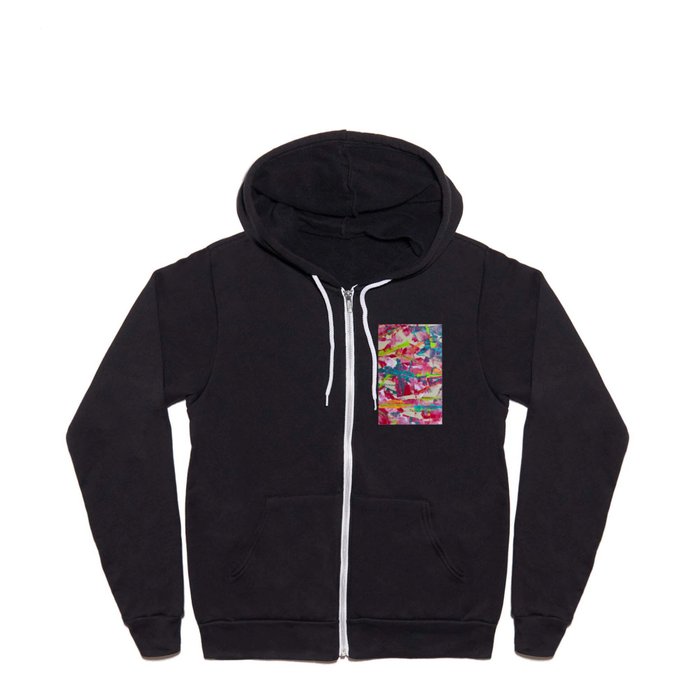 Confetti: A colorful abstract design in neon pink, neon green, and neon blue Full Zip Hoodie