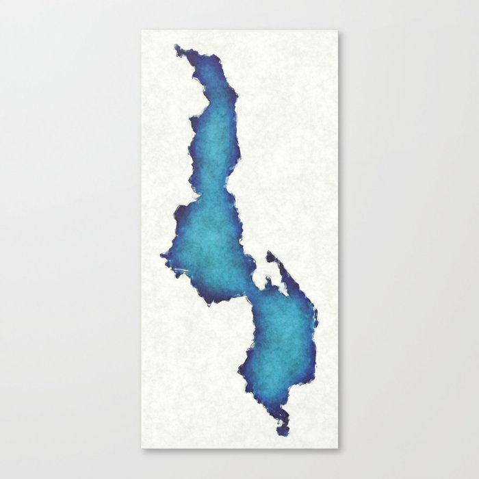Malawi map with drawn lines and blue watercolor illustration Canvas Print