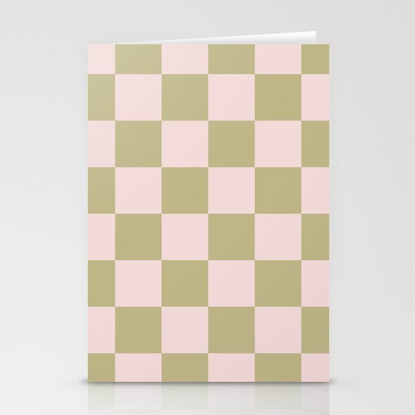 Pastel Checkerboard \\ PASTEL PINK \ MUTED GREEN Stationery Cards