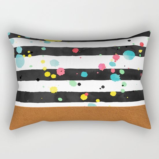 Watercolor splatters with brown leather Rectangular Pillow