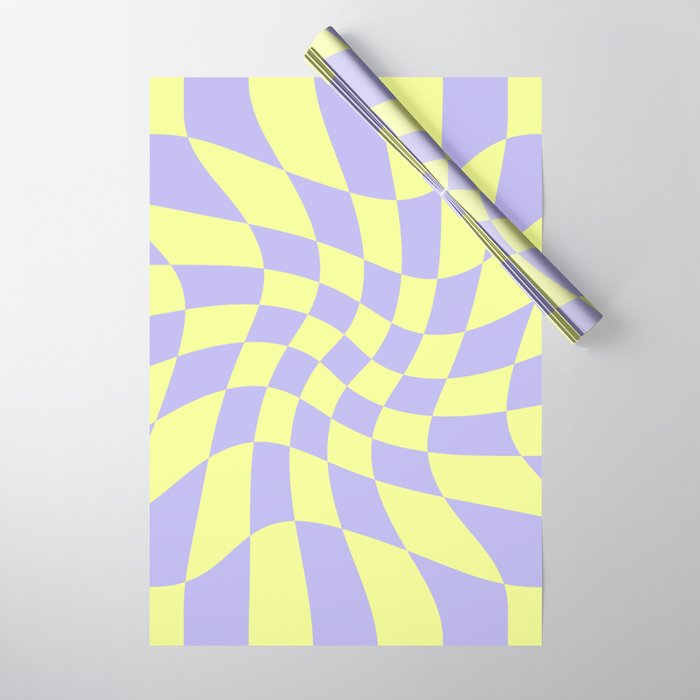 Wavy Check - Lime And Purple - Checkerboard Pattern Print Wrapping Paper