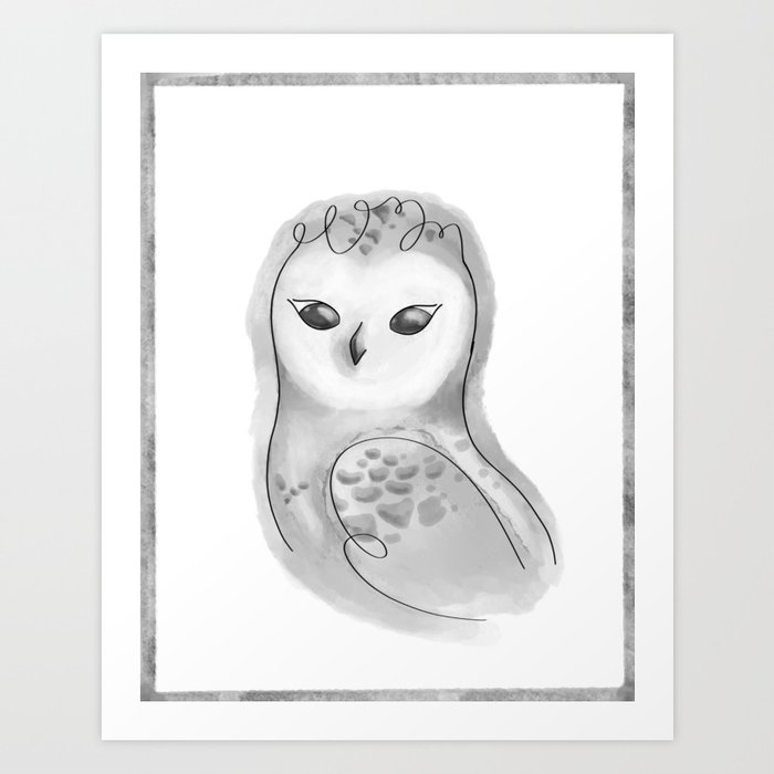 Watercolor Baby Owl, Nursery animals Art Print