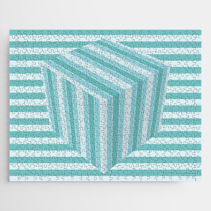 3D Art All Boxed Up - Pale Blue Pastel Green Jigsaw Puzzle