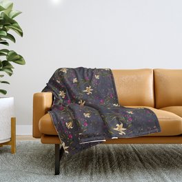Decorative lily flower pattern, hand-drawn floral purple Throw Blanket