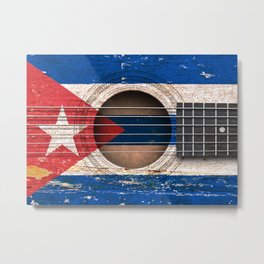 Old Vintage Acoustic Guitar with Cuban Flag Metal Print