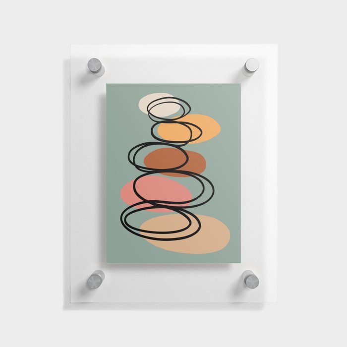 Modern minimalist balancing stones in earth tones illustration on calming green background Floating Acrylic Print