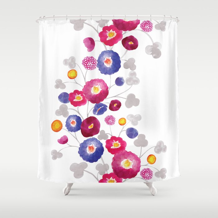 hand pinted watercolor flowers Shower Curtain