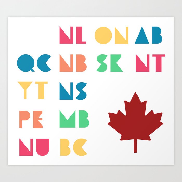 All 13 Canada Provinces and Territories with Maple Art Print
