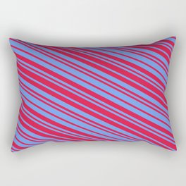 [ Thumbnail: Crimson and Cornflower Blue Colored Lines Pattern Rectangular Pillow ]