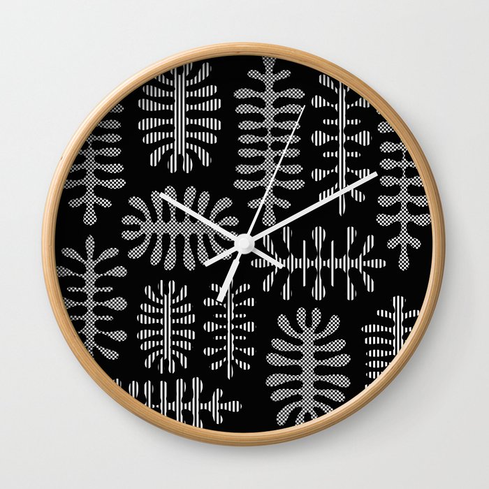 Inspired by Matisse seaweed vintage design Black Wall Clock