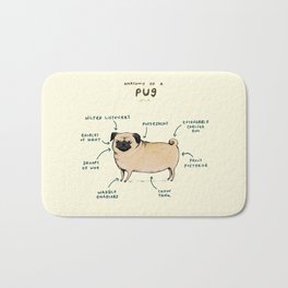 Anatomy of a Pug Badematte | Digital, Funny, Graphite, Curated, Children, Pug, Other, Anatomy, Cute, Illustration 