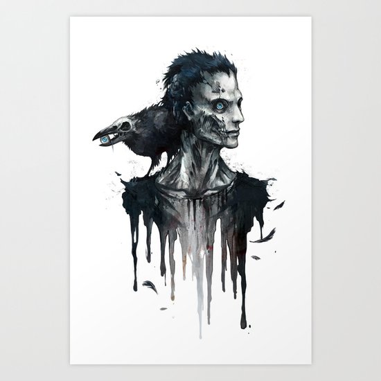 Zombie and Crow Art Print