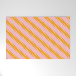 [ Thumbnail: Pink & Orange Colored Lines/Stripes Pattern Welcome Mat ]