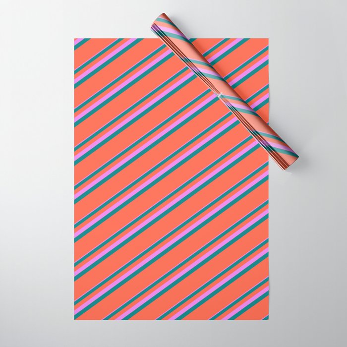 Violet, Teal & Red Colored Lines/Stripes Pattern Wrapping Paper