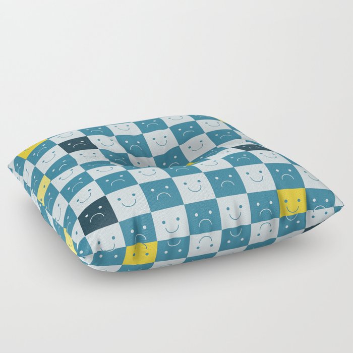 Plaid of Emotions pattern blue Floor Pillow