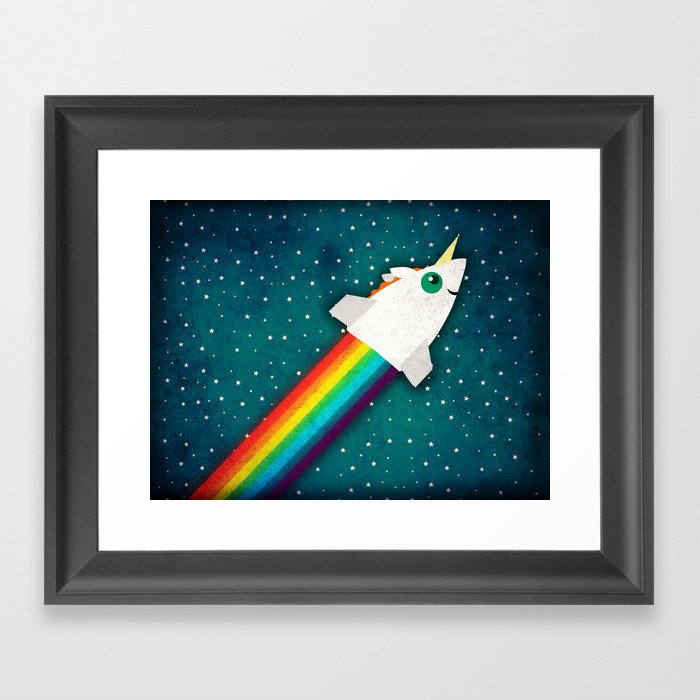 Unicorn Rainbow Rocket Framed Art Print