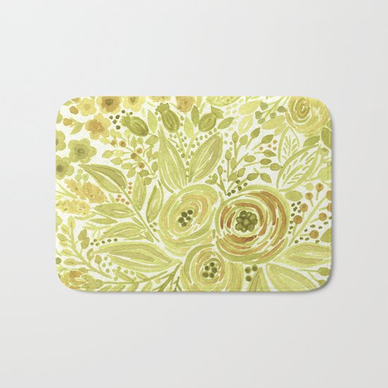 Watercolor . Yellow green bouquet . Bath Mat