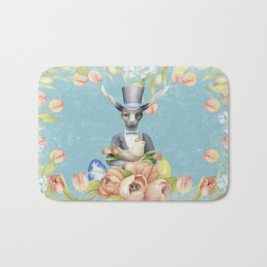 Beautiful Floral Flowers Animal Easter Bunny on #Society6 Bath Mat
