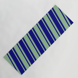 [ Thumbnail: Dark Sea Green & Blue Colored Striped/Lined Pattern Yoga Mat ]