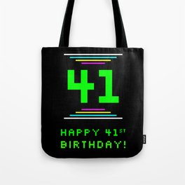 [ Thumbnail: 41st Birthday - Nerdy Geeky Pixelated 8-Bit Computing Graphics Inspired Look Tote Bag ]