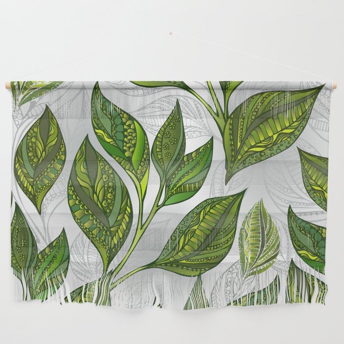 Seamless Pattern with Green Tea Leaves Wall Hanging