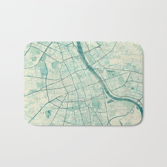 Warsaw Map Blue Vintage Bath Mat