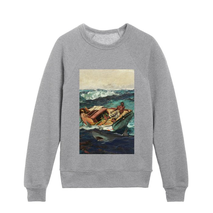 Winslow Homer's The Gulfstream; African American fisherman with the sharks tropical Florida Straits masterpiece nautical painting Kids Crewneck