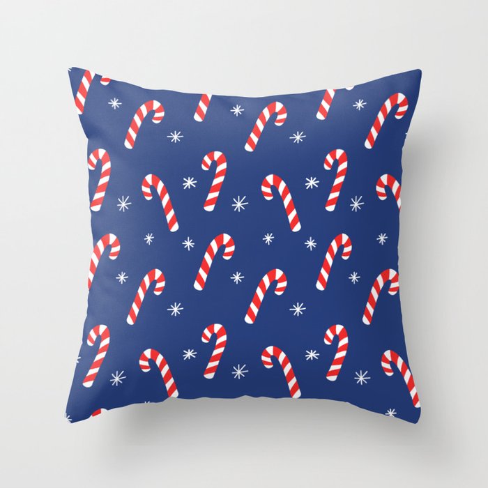 Candy Cane Pattern (blue/red/white) Throw Pillow