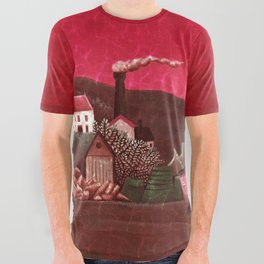 Moon on the River Seine, Paris, France blood red night sky reflection landscape painting by Henri Rousseau; La Seine à Suresnes All Over Graphic Tee