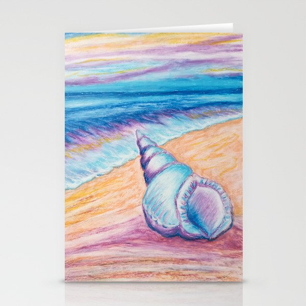 Pastel seashell on the beach Stationery Cards