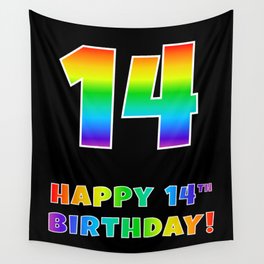 [ Thumbnail: HAPPY 14TH BIRTHDAY - Multicolored Rainbow Spectrum Gradient Wall Tapestry ]