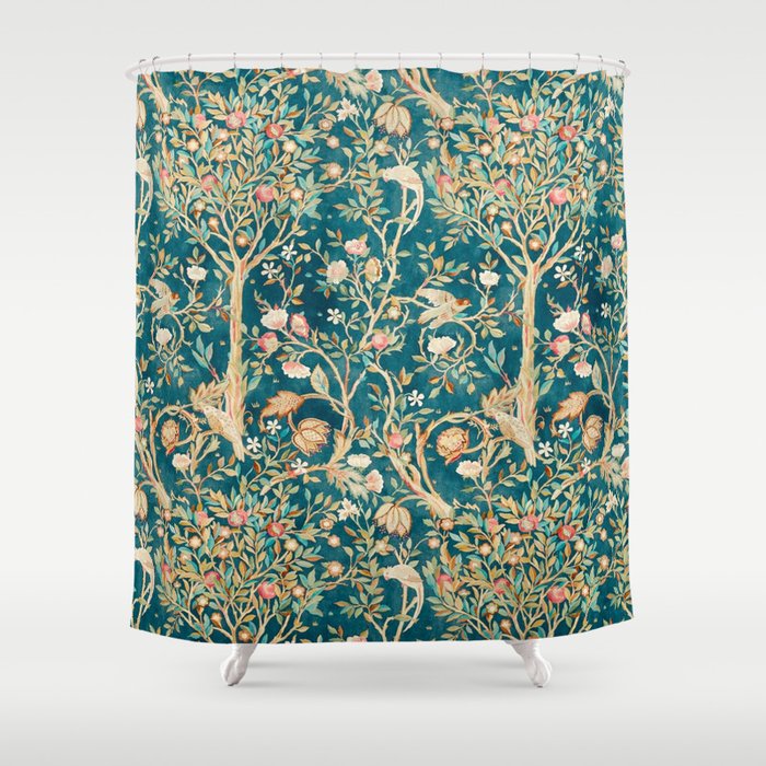William Morris Vintage Melsetter Teal Blue Green Floral Art Shower Curtain