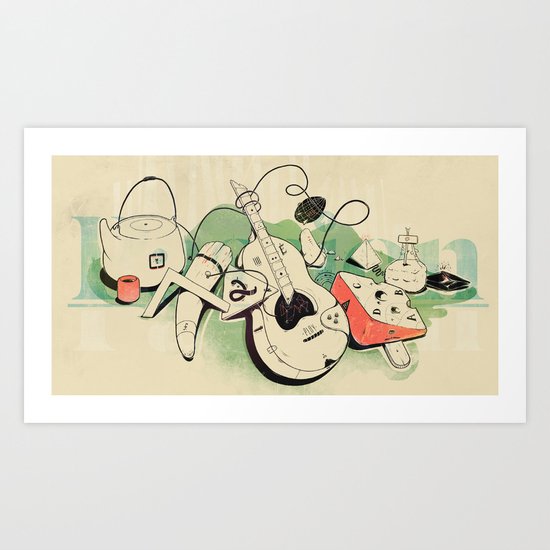 Music, tea & Cheese Art Print