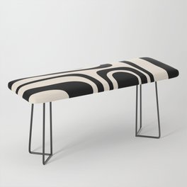 Palm Springs - Midcentury Modern Abstract Pattern in Black and Almond Cream  Bench