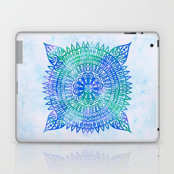 Bohochic Watercolor Mandala  Blue Turquoise Laptop & iPad Skin