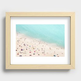 Aerial Beach Photography -  Pastel Ocean  - Colorful Beach Umbrellas - Sea Travel photography Recessed Framed Print