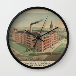 Wall paper manufactory of Janeway & Carpender, New Brunswick, N.J., Vintage Print Wall Clock | Urban, Street, View, Old, Print, Artwork, City, Historic, Poster, Painting 