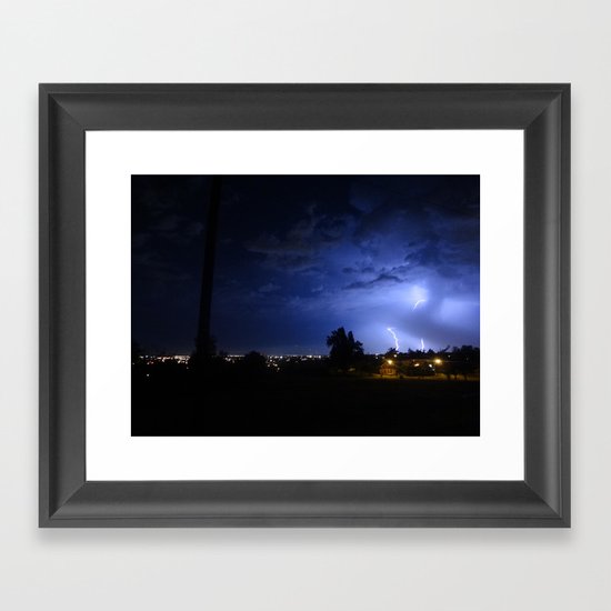 lightening over resevoir hill Framed Art Print