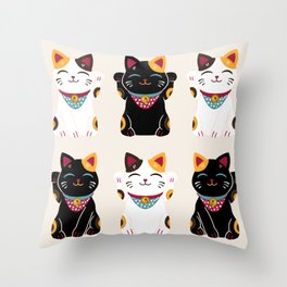 Maneki Neko - Lucky Cats Throw Pillow
