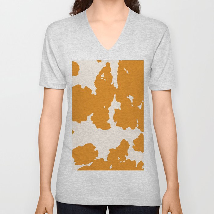 Orange Cowhide Spots V Neck T Shirt