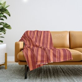 [ Thumbnail: Brown and Coral Colored Pattern of Stripes Throw Blanket ]