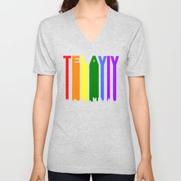 Tel Aviv Israel Gay Pride Rainbow Skyline V Neck T Shirt