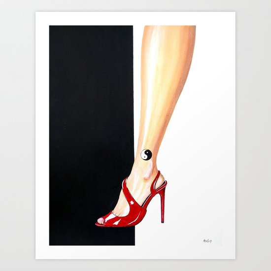 Step into Black yin yang koi leg tattoo painting Art Print