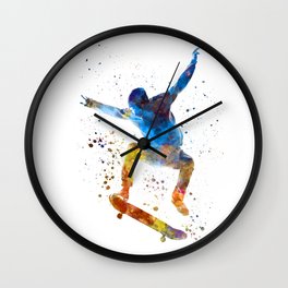 Man skateboard 01 in watercolor Wall Clock