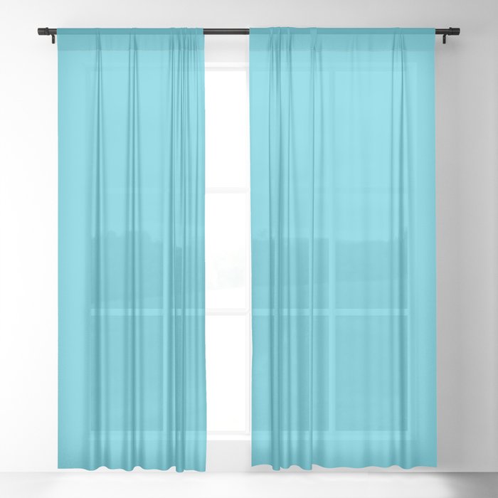 Bright Turquoise Simple Solid Color All Over Print Sheer Curtain