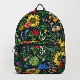 Wildflower Hummingbird Garden Backpack | Rainbow, Roses, Sunflowers, Daisies, Botanicgarden, Hummingbirds, Botanical, Pollinators, Nature, Garden 